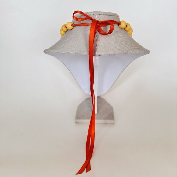 Gum Ball Chunky Beaded Necklace Knotted Tie Satin Ribbon Graduated Orange Yellow - Picture 6 of 7